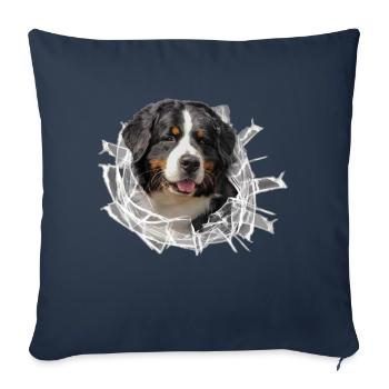 Berner Sennen Hund im *Glas-Loch* - Sofakissenbezug 45 x 45 cm - Navy - Vorne