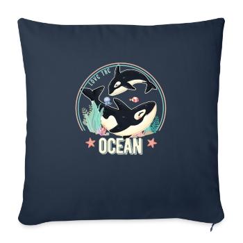 Amour Orques Bébé Océan - Housse de coussin décorative 45 x 45 cm - bleu marine - Devant