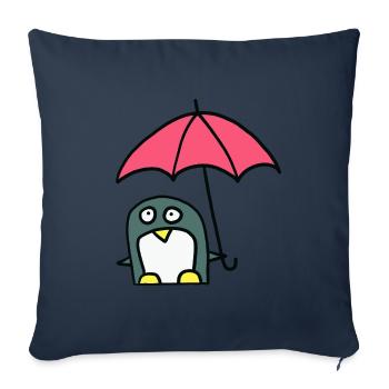 Pingouin avec parapluie - Housse de coussin décorative 45 x 45 cm - bleu marine - Devant