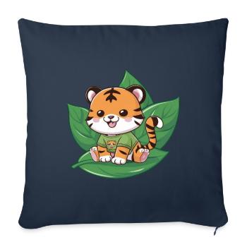 Tiger in cartoon style with green tea - Sofa pillowcase 17,3'' x 17,3'' (45 x 45 cm) - navy - Front
