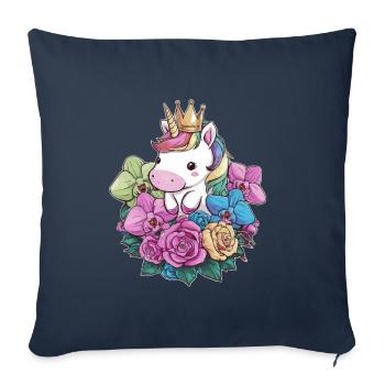 Kawaii Unicorn with Roses and Orchids - Sofa pillowcase 17,3'' x 17,3'' (45 x 45 cm) - navy - Front