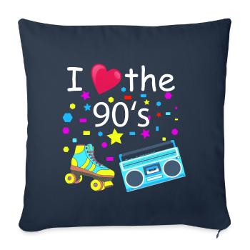 J'adore les années 90 - T-shirt rétro années 90 - Housse de coussin décorative 45 x 45 cm - bleu marine - Devant