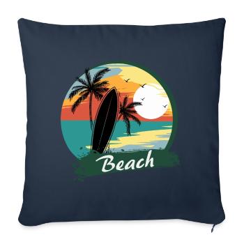 Planche de surf avec palmiers sur la plage - Housse de coussin décorative 45 x 45 cm - bleu marine - Devant