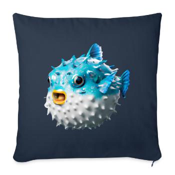 Poisson-globe gonflé - Housse de coussin décorative 45 x 45 cm - bleu marine - Devant