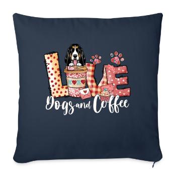 Basset chien amateur de café chien maman Saint-Valentin - Housse de coussin décorative 45 x 45 cm - bleu marine - Devant