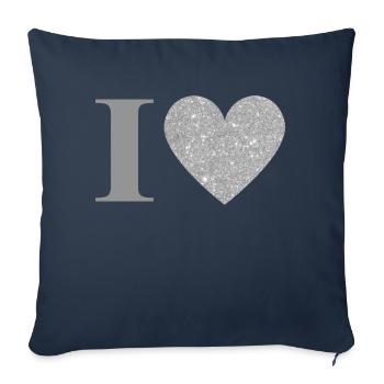 Lettre i cœur argenté - Housse de coussin décorative 45 x 45 cm - bleu marine - Devant
