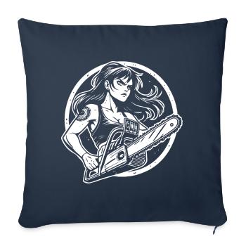 Women with Chainsaw – Funny Power Design - Sofa pillowcase 17,3'' x 17,3'' (45 x 45 cm) - navy - Front