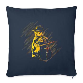 Cadeau de violoncelle chat - Housse de coussin décorative 45 x 45 cm - bleu marine - Devant