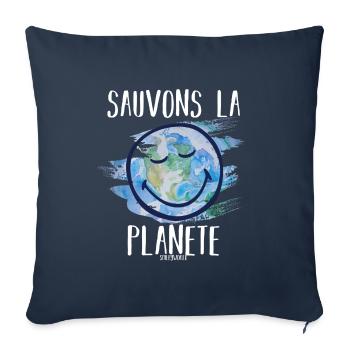 Sauvons la planète smileyworld blanc - Housse de coussin décorative 45 x 45 cm - bleu marine - Devant