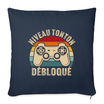niveau tonton débloqué rétro oncle gamer geek - Housse de coussin décorative 45 x 45 cm - bleu marine - Devant