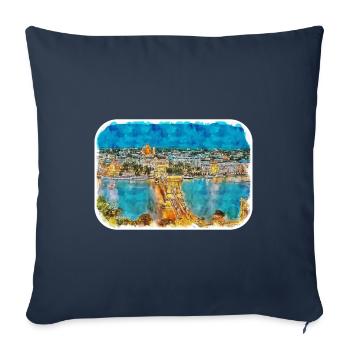 Budapest Hongrie Aquarelle Sketch Illustration - Housse de coussin décorative 45 x 45 cm - bleu marine - Devant