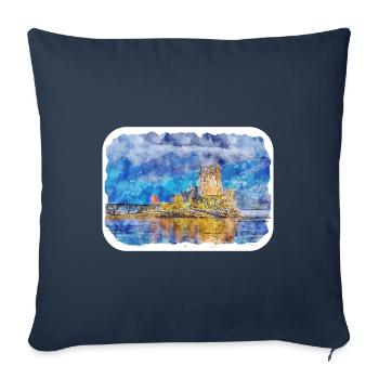 Ecosse Royaume-Uni Aquarelle Esquisse Peinture Illustratio - Housse de coussin décorative 45 x 45 cm - bleu marine - Devant