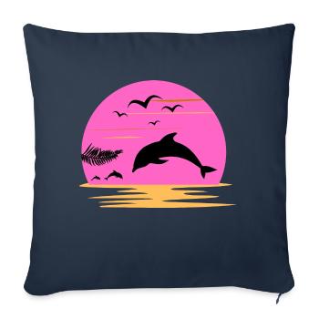 Dauphin Coucher Soleil Rose Aventure Fille Femme - Housse de coussin décorative 45 x 45 cm - bleu marine - Devant