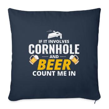Cornhole Drinking Bean Bag Toss Jeu de pelouse en plein air - Housse de coussin décorative 45 x 45 cm - bleu marine - Devant
