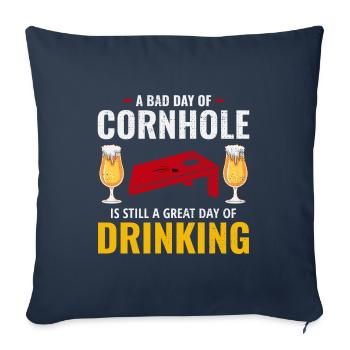 Cornhole Drinking Bean Bag Toss Jeu de pelouse en plein air - Housse de coussin décorative 45 x 45 cm - bleu marine - Devant