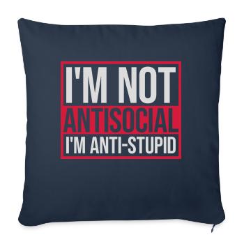 pas antisocial anti-stupide - Housse de coussin décorative 45 x 45 cm - bleu marine - Devant