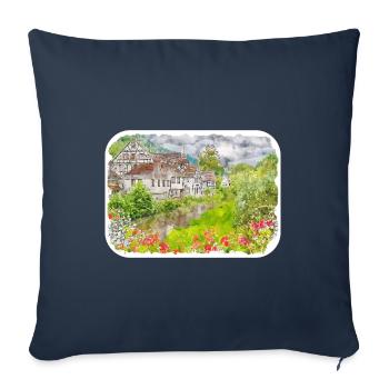 Allemagne Aquarelle Esquisse Dessinée à la main Illustration - Housse de coussin décorative 45 x 45 cm - bleu marine - Devant