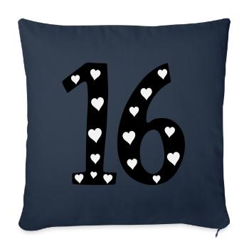 16 anniversaire avec coeur - Housse de coussin décorative 45 x 45 cm - bleu marine - Devant