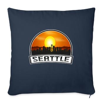 Seattle Washington États-Unis Skyline Vintage Sunset - Housse de coussin décorative 45 x 45 cm - bleu marine - Devant