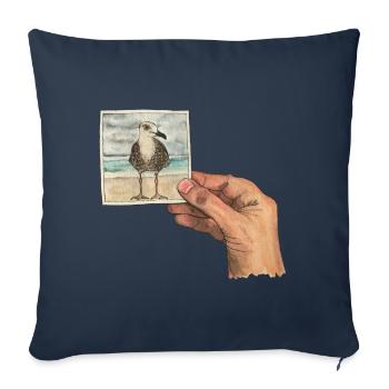 Main avec photo d'une mouette - Housse de coussin décorative 45 x 45 cm - bleu marine - Devant