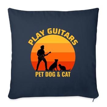 Basse Guitariste Musicien Bassiste Cat Dog Animal - Housse de coussin décorative 45 x 45 cm - bleu marine - Devant