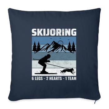 Chien Skijoring Sports d’hiver extrêmes Course de ski - Housse de coussin décorative 45 x 45 cm - bleu marine - Devant