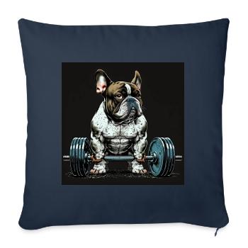 Français Bulldog Frenchie Bodybuilding Dog - Housse de coussin décorative 45 x 45 cm - bleu marine - Devant