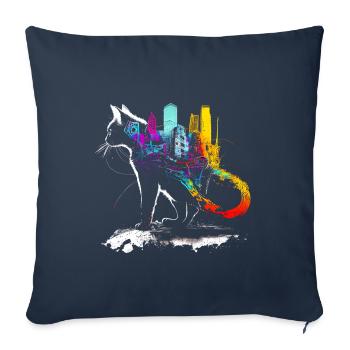 Chat avec une ville colorée sur le dos - Housse de coussin décorative 45 x 45 cm - bleu marine - Devant