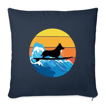 Cardigan Welsh Corgi Dog Surfing Vintage Retro - Sofa pillowcase 17,3'' x 17,3'' (45 x 45 cm) - navy - Front
