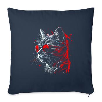 Coole futuristische Steampunk Katze, rote Brille - Sofakissenbezug 45 x 45 cm - Navy - Vorne