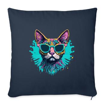 Buntes Splash Art Katzen-Design - Sofakissenbezug 45 x 45 cm - Navy - Vorne
