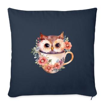 Niedliche Eule sitzt in einer Tasse mit Blumen - Sofakissenbezug 45 x 45 cm - Navy - Vorne
