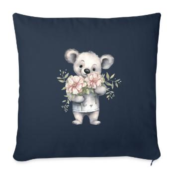Koala mignon et mignon avec bouquet de fleurs - Housse de coussin décorative 45 x 45 cm - bleu marine - Devant