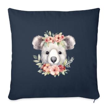 Koala mignon et mignon avec des fleurs d’amour - Housse de coussin décorative 45 x 45 cm - bleu marine - Devant