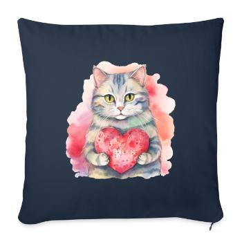 Niedliche & süße Katze mit Herz Liebe - Sofakissenbezug 45 x 45 cm - Navy - Vorne