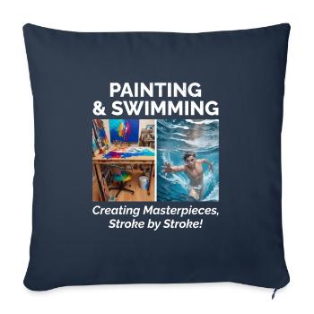 Painting and Swimming - Sofa pillowcase 17,3'' x 17,3'' (45 x 45 cm) - navy - Front
