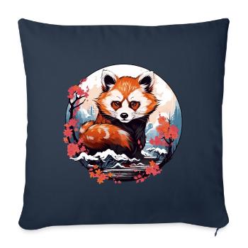 Little Red Panda dans le style anime japonais - Housse de coussin décorative 45 x 45 cm - bleu marine - Devant