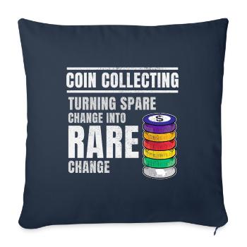 Numismatique de collection de pièces de monnaie - Housse de coussin décorative 45 x 45 cm - bleu marine - Devant