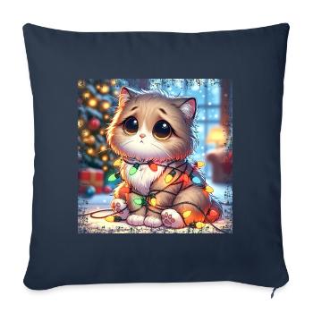Cute Christmas Cat - Fairy Lights Chaos in the - Sofa pillowcase 17,3'' x 17,3'' (45 x 45 cm) - navy - Front