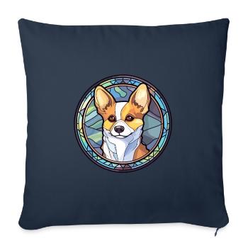 Lundehund Chien Race Vitrail Coloré Waterco - Housse de coussin décorative 45 x 45 cm - bleu marine - Devant