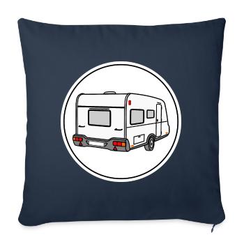 Caravane avec logo rond blanc - Housse de coussin décorative 45 x 45 cm - bleu marine - Devant