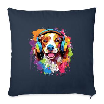 Colorful Brittany dog with headphones - Sofa pillowcase 17,3'' x 17,3'' (45 x 45 cm) - navy - Front