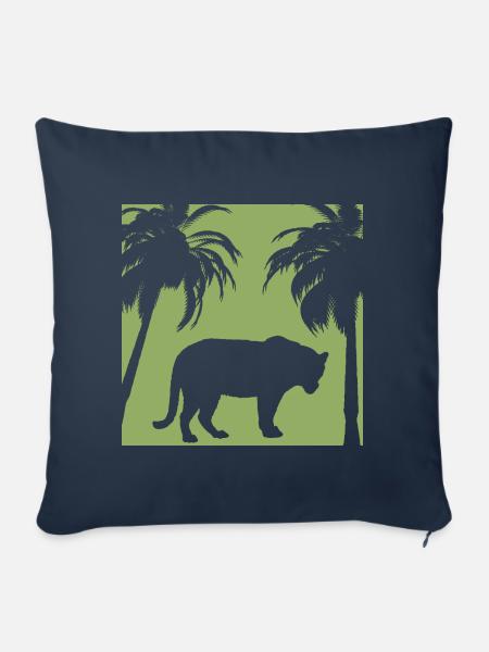 Grüner Dschungel und Katzensilhouette - Sofakissenbezug 45 x 45 cm - Navy
