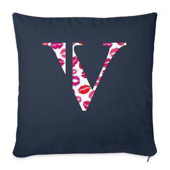 Lettre v bisous - Housse de coussin décorative 45 x 45 cm - bleu marine - Devant