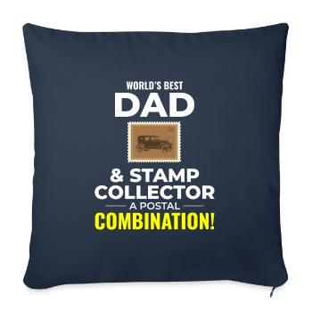 Timbre collectionneur papa collection hobby philatéliste - Housse de coussin décorative 45 x 45 cm - bleu marine - Devant
