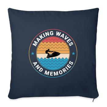 Rétro Jet Ski Aventure Océan Vagues Coucher de soleil - Housse de coussin décorative 45 x 45 cm - bleu marine - Devant