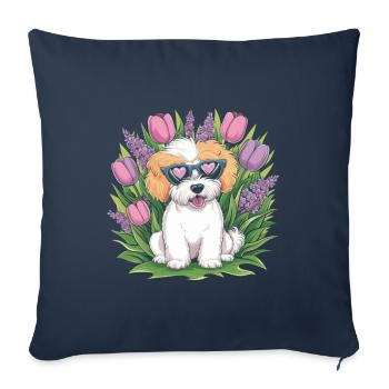 NBichon Frisé with Tulips and Lilac - Sofa pillowcase 17,3'' x 17,3'' (45 x 45 cm) - navy - Front