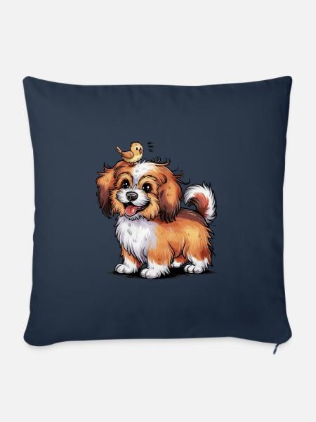 Niedlicher Havanese mit süßem Kanarienvogel - Sofakissenbezug 45 x 45 cm - Navy