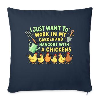 Poules du jardin - Housse de coussin décorative 45 x 45 cm - bleu marine - Devant