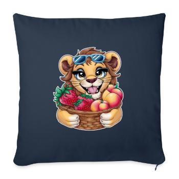 Kawaii lion with strawberries and peaches - Sofa pillowcase 17,3'' x 17,3'' (45 x 45 cm) - navy - Front